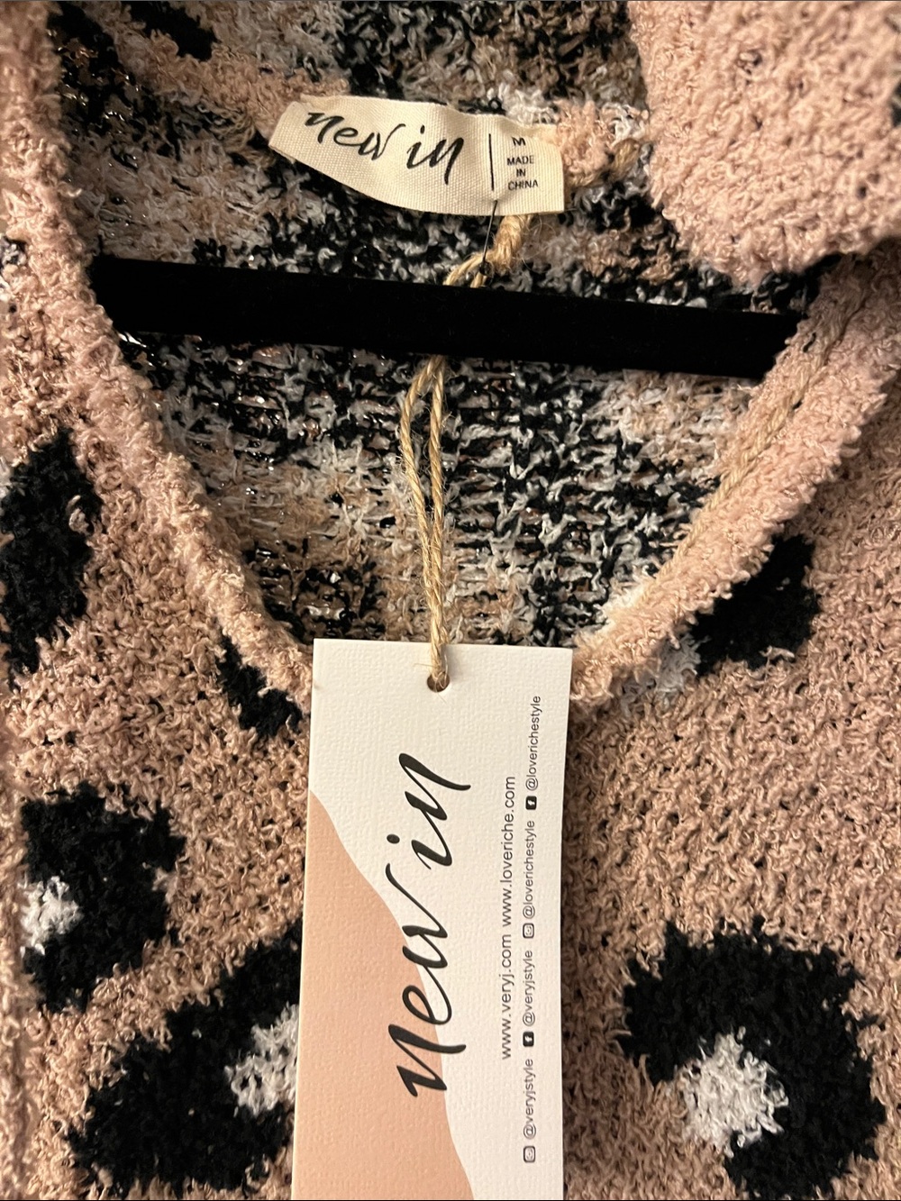 Cozy Leopard-Print Cowl Hoodie Sweater in Tan - Picture 2 of 3